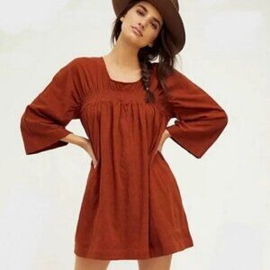 Free People Beach Celia Mini Dress Rust S/P NWT Fall Boho Tunic